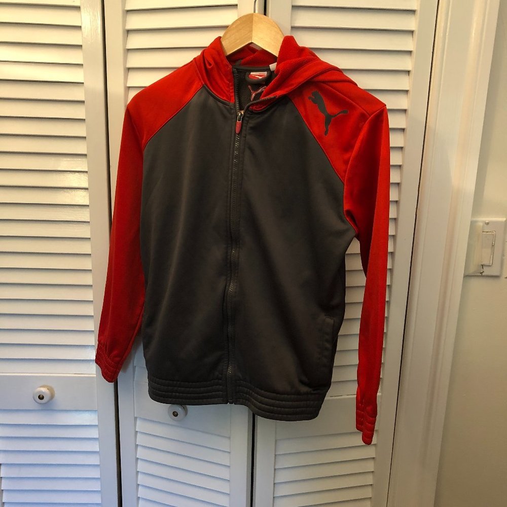 Puma boy hoodie jacket grey and red, size L